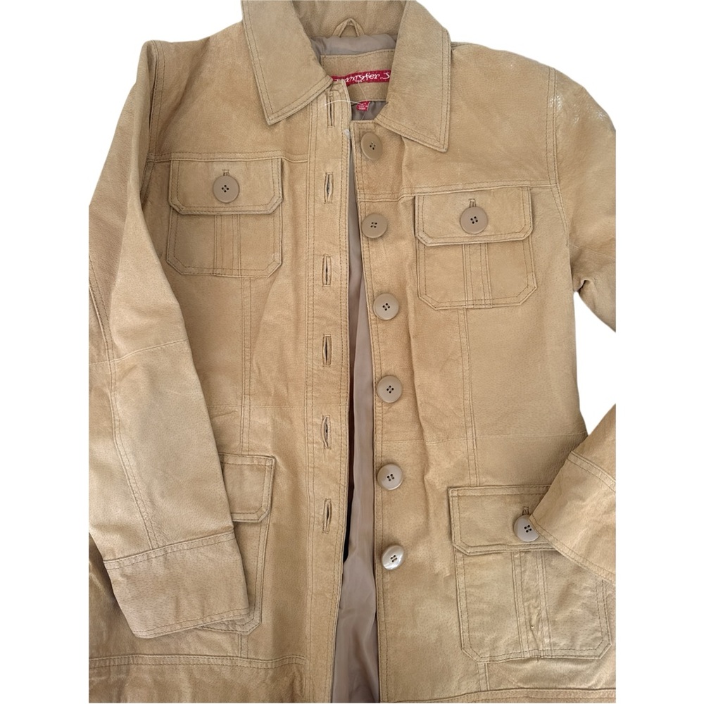 Jennyfer J Women’s Tan Leather Button-Front Coat